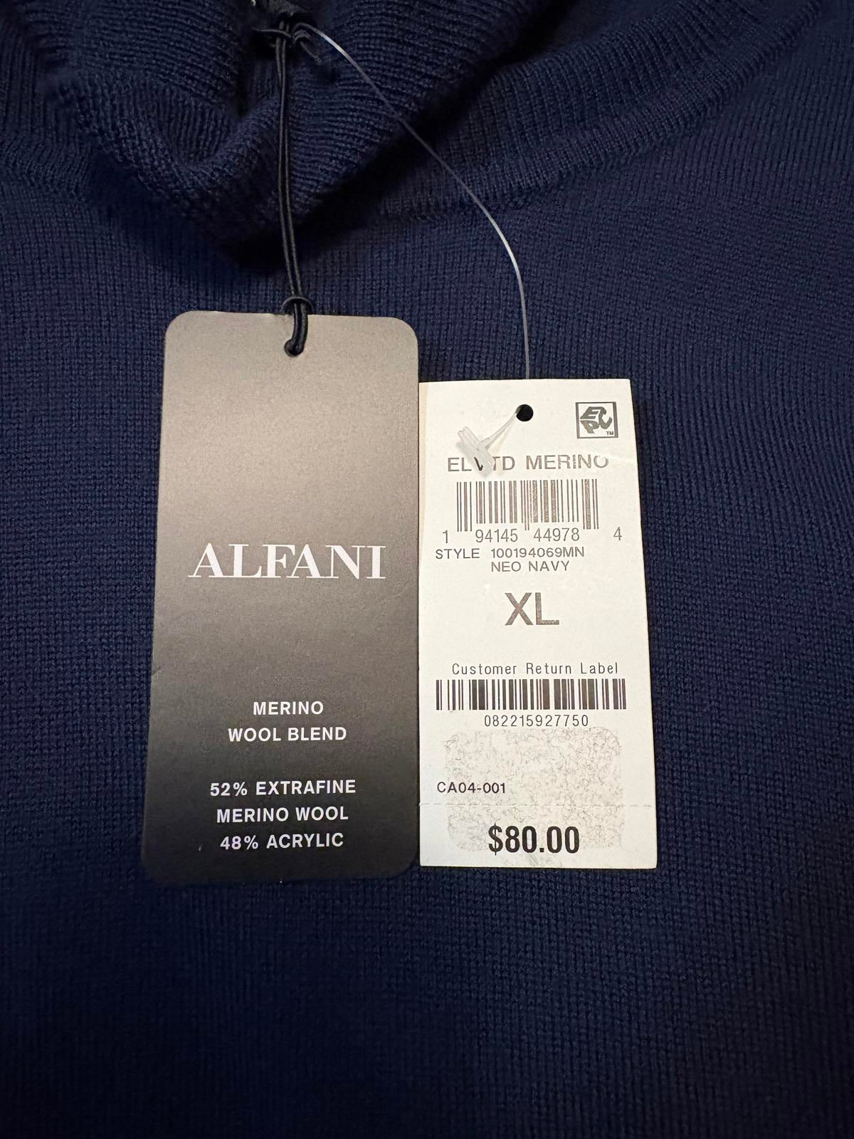 Alfani Men's Merino Wool Blend Navy Sweater XL